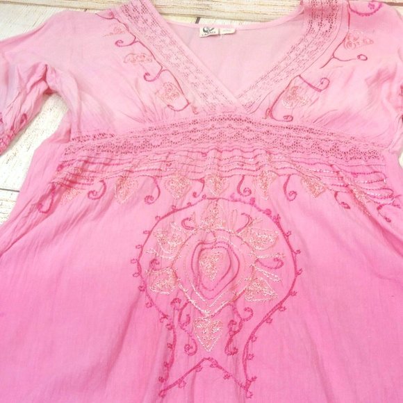 Embroidery Pink Summer Tunic Women's Shirt Tunic Top Dress Kurta 100% Cotton L - Picture 5 of 16